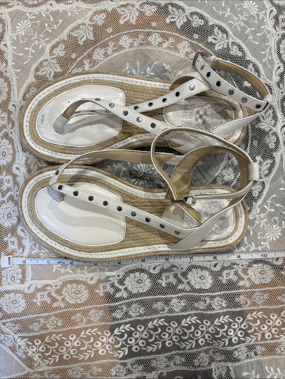 Vince Camuto White Studded Espadrille Sandals